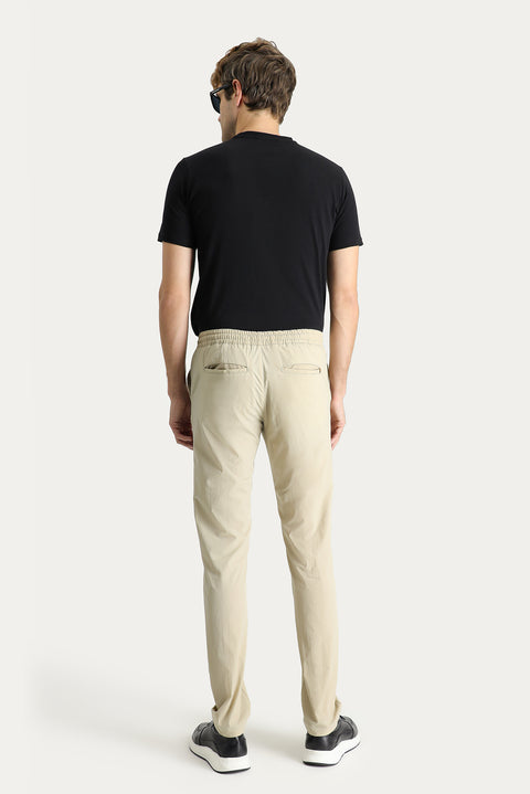 Orta Bej 6 Drop Regular Fit Standart Kesim Beli Lastikli İpli Likralı Pantolon