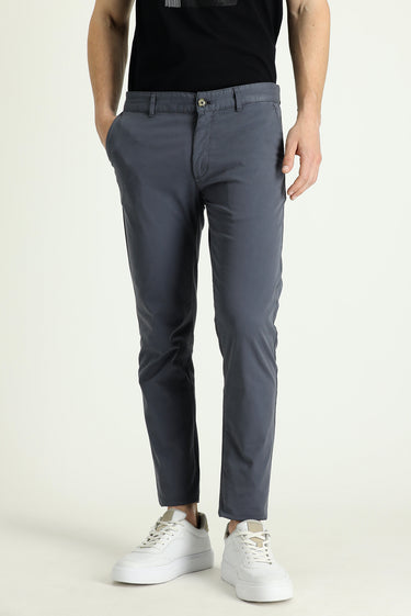 Orta Gri Slim Fit Dar Kesim Likralı Saten Kanvas / Chino Pantolon