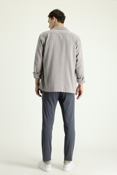 Orta Gri Slim Fit Dar Kesim Likralı Saten Kanvas / Chino Pantolon