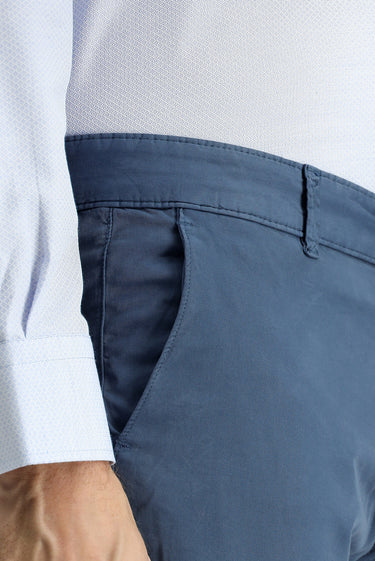 Havacı Mavi Slim Fit Dar Kesim Likralı Saten Kanvas / Chino Pantolon