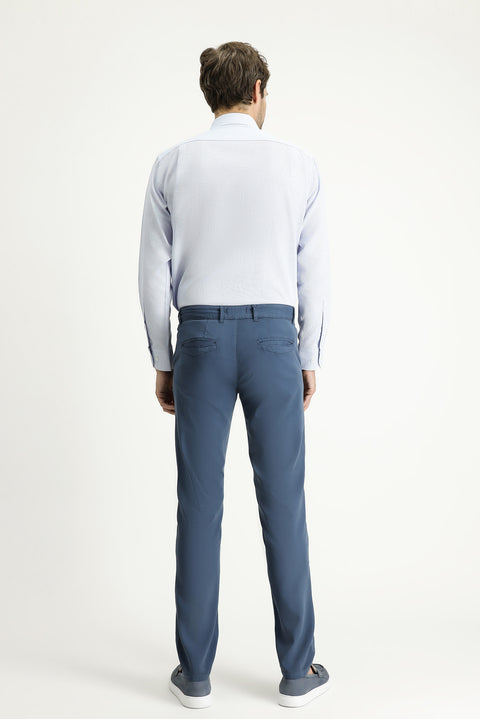 Havacı Mavi Slim Fit Dar Kesim Likralı Saten Kanvas / Chino Pantolon