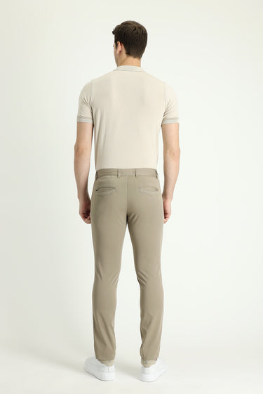 Açık Vizon Slim Fit Dar Kesim Likralı Saten Kanvas / Chino Pantolon