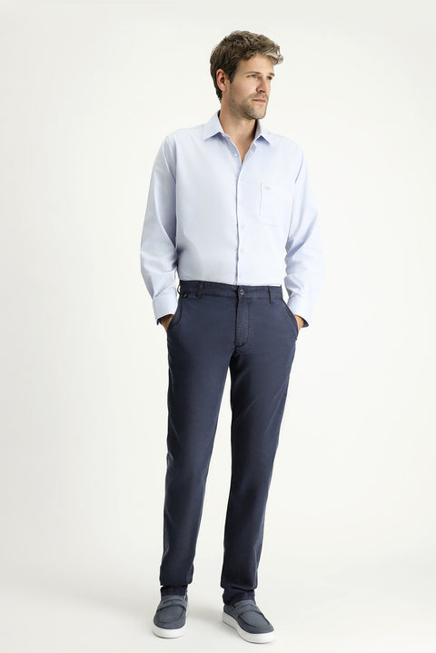 Koyu Lacivert Regular Fit Standart Kesim Likralı Kanvas / Chino Pantolon
