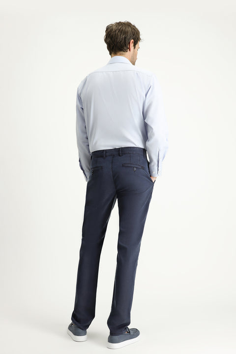 Koyu Lacivert Regular Fit Standart Kesim Likralı Kanvas / Chino Pantolon