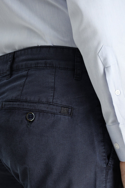 Koyu Lacivert Regular Fit Standart Kesim Likralı Kanvas / Chino Pantolon