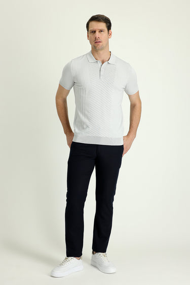 Koyu Lacivert Regular Fit Tokalı Pamuklu Kanvas / Chino Pantolon