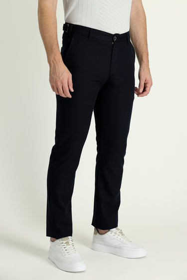 Koyu Lacivert Regular Fit Tokalı Pamuklu Kanvas / Chino Pantolon