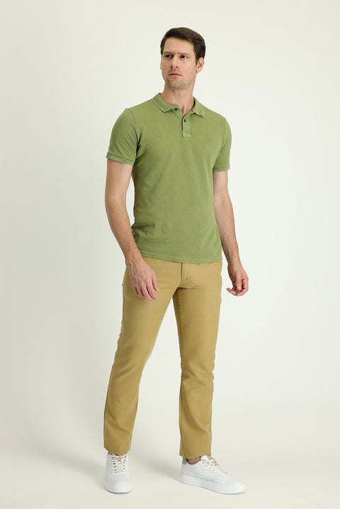 Orta Bej 6 Drop Regular Fit Standart Kesim Tokalı Pamuklu Kanvas / Chino Pantolon