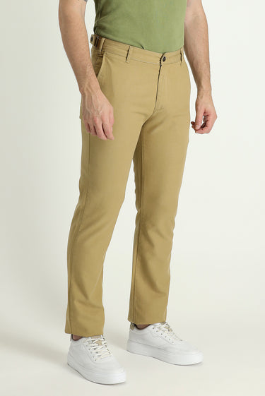 Orta Bej Regular Fit Tokalı Pamuklu Kanvas / Chino Pantolon