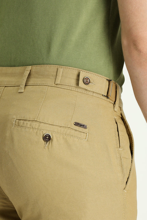 Orta Bej 6 Drop Regular Fit Standart Kesim Tokalı Pamuklu Kanvas / Chino Pantolon