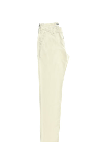 Beyaz Slim Fit Dar Kesim Tokalı Pamuklu Kanvas / Chino Pantolon