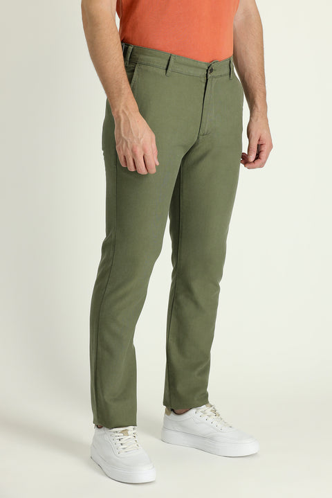 Orta Haki 6 Drop Regular Fit Standart Kesim Tokalı Pamuklu Kanvas / Chino Pantolon