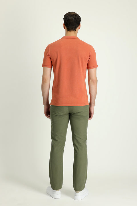 Orta Haki 6 Drop Regular Fit Standart Kesim Tokalı Pamuklu Kanvas / Chino Pantolon