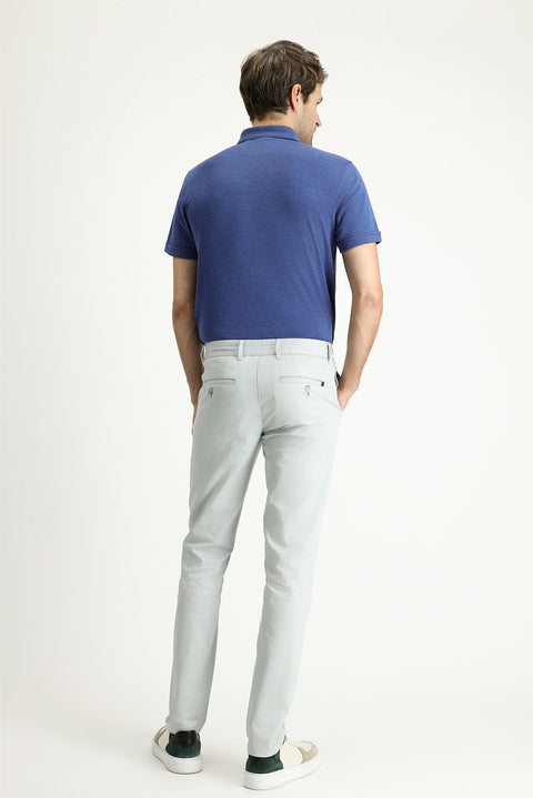 Silver Slim Fit Narrow Cut Lycra Canvas / Chino Trousers