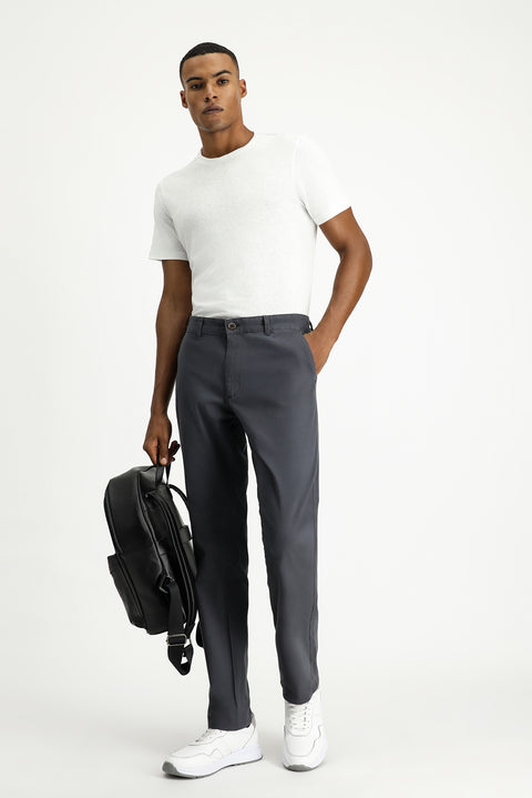 Mid Smoke Regular Fit Standard Cut Lycra Canvas / Chino Trousers
