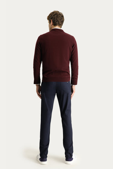 Orta Lacivert Slim Fit Dar Kesim Likralı Kanvas / Chino Pantolon