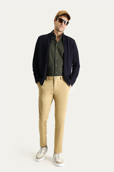 Orta Bej Regular Fit Standart Kesim Likralı Kanvas / Chino Pantolon