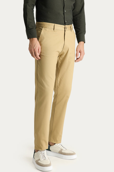 Orta Bej Relaxed Fit Rahat Kesim Likralı Kanvas / Chino Pantolon