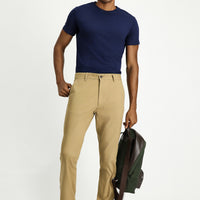Koyu Bej Regular Fit Standart Kesim Likralı Kanvas / Chino Pantolon