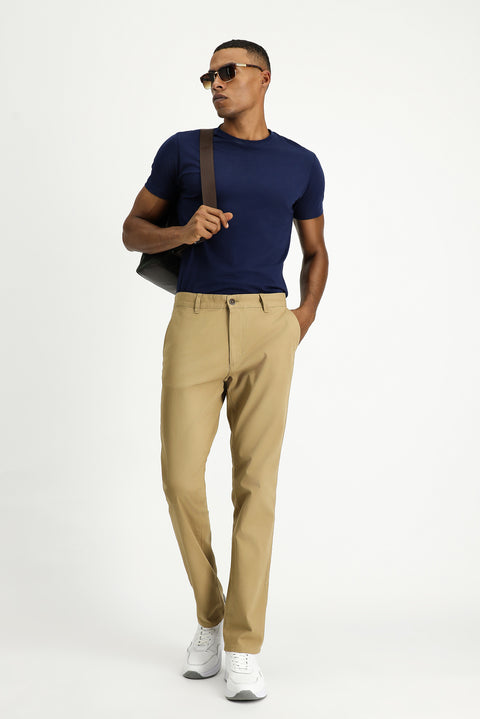 Koyu Bej Regular Fit Standart Kesim Likralı Kanvas / Chino Pantolon