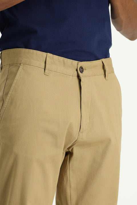 Koyu Bej Regular Fit Standart Kesim Likralı Kanvas / Chino Pantolon