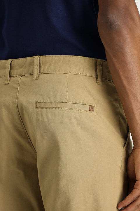 Koyu Bej Regular Fit Standart Kesim Likralı Kanvas / Chino Pantolon