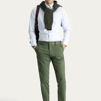 Orman Yeşili Regular Fit Likralı Kanvas / Chino Pantolon