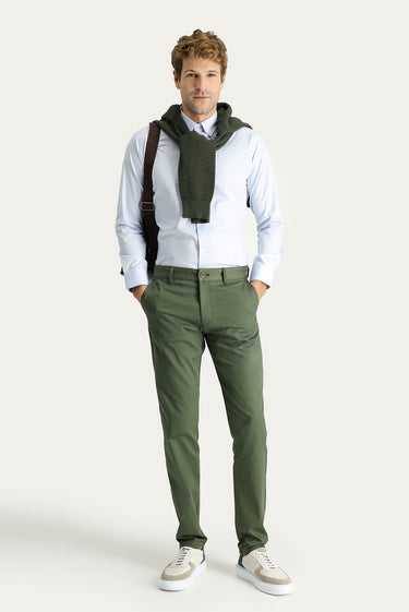 Orman Yeşili Regular Fit Likralı Kanvas / Chino Pantolon