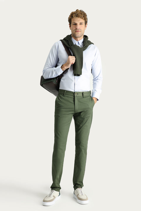 Orman Yeşili Super Slim Fit Eksra Dar Kesim Likralı Kanvas / Chino Pantolon