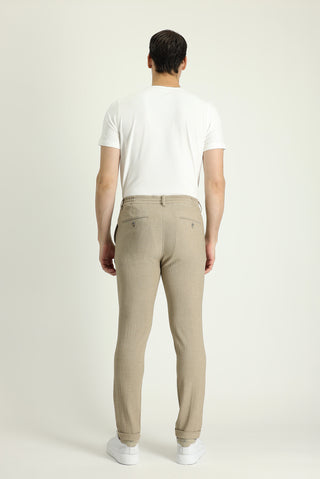  Açık Vizon 7 Drop Super Slim Fit Eksra Dar Kesim Beli Lastikli İpli Desenli Likralı Klasik Kumaş Pantolon