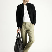 Açık Haki Slim Fit Dar Kesim Beli Lastikli Keten Karışımlı Kanvas / Chino Pantolon