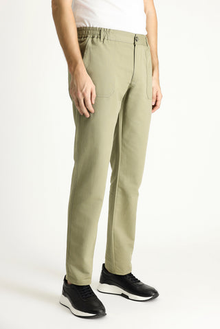  Açık Haki 7 Drop Slim Fit Dar Kesim Beli Lastikli Keten Karışımlı Kanvas / Chino Pantolon