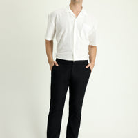 Siyah Regular Fit Standart Kesim Beli Lastikli Pamuklu Keten Kanvas / Chino Pantolon