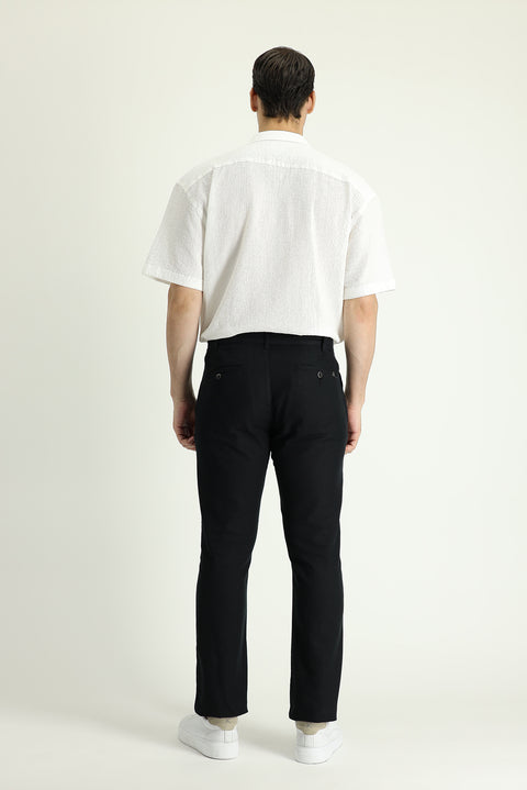 Siyah Regular Fit Standart Kesim Beli Lastikli Pamuklu Keten Kanvas / Chino Pantolon