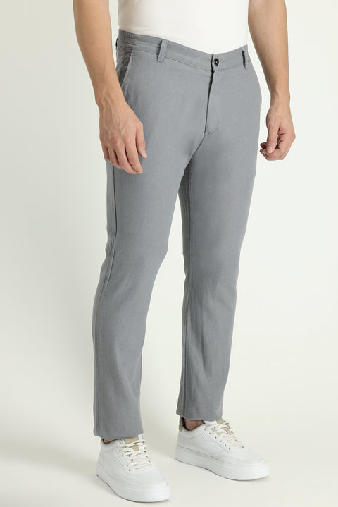 Orta Gri Regular Fit Standart Kesim Beli Lastikli Pamuklu Keten Karışımlı Kanvas / Chino Pantolon