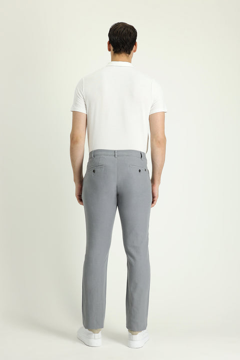 Orta Gri Regular Fit Standart Kesim Beli Lastikli Pamuklu Keten Karışımlı Kanvas / Chino Pantolon