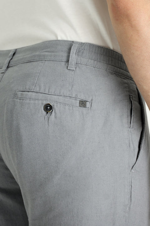 Orta Gri Regular Fit Standart Kesim Beli Lastikli Pamuklu Keten Karışımlı Kanvas / Chino Pantolon
