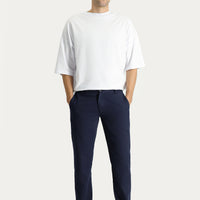 Koyu Lacivert Regular Fit Standart Kesim Beli Lastikli Pamuklu Keten Karışımlı Kanvas / Chino Pantolon