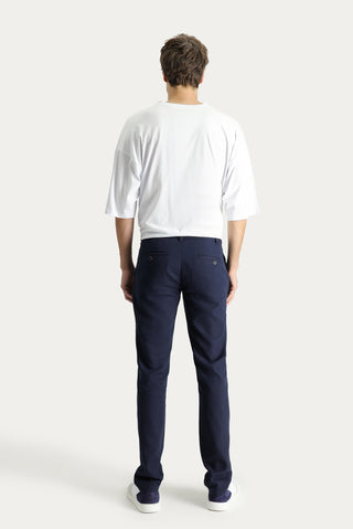  Koyu Lacivert 6 Drop Regular Fit Standart Kesim Beli Lastikli Pamuklu Keten Karışımlı Kanvas / Chino Pantolon