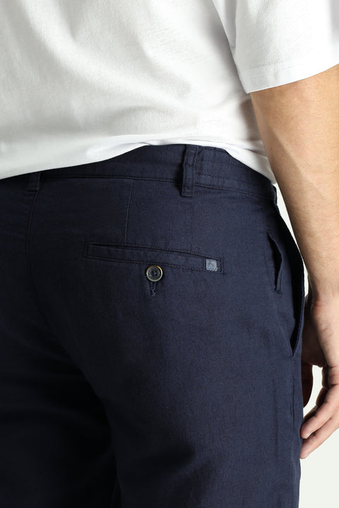 Koyu Lacivert Regular Fit Standart Kesim Beli Lastikli Pamuklu Keten Karışımlı Kanvas / Chino Pantolon
