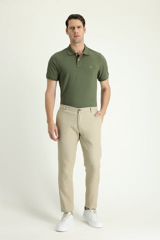  Orta Bej 6 Drop Regular Fit Standart Kesim Beli Lastikli Pamuklu Keten Karışımlı Kanvas / Chino Pantolon