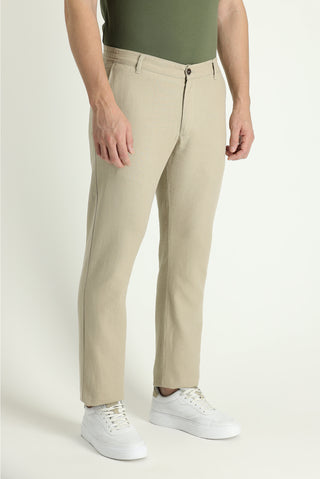  Orta Bej 6 Drop Regular Fit Standart Kesim Beli Lastikli Pamuklu Keten Karışımlı Kanvas / Chino Pantolon
