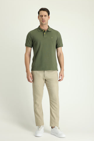  Orta Bej 6 Drop Regular Fit Standart Kesim Beli Lastikli Pamuklu Keten Karışımlı Kanvas / Chino Pantolon