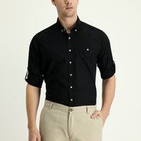 Siyah Uzun Kol Regular Fit Pamuk Spor Gömlek