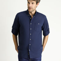 Orta Lacivert Uzun Kol Regular Fit Pamuk Spor Gömlek