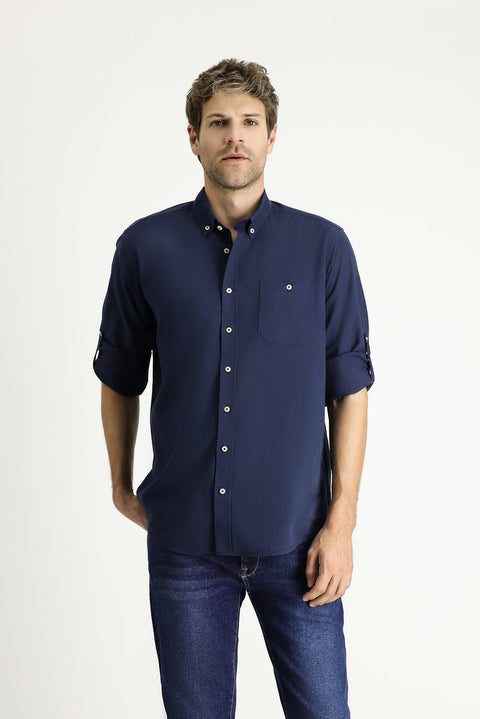 Orta Lacivert Uzun Kol Regular Fit Pamuk Spor Gömlek