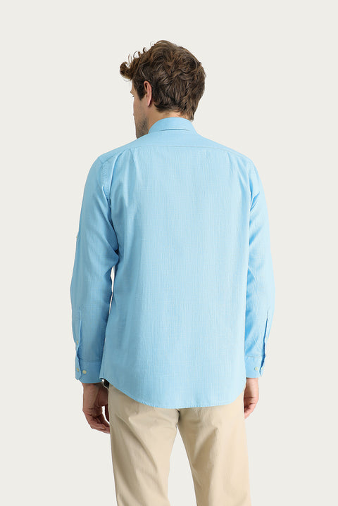 Açık Turkuaz Uzun Kol Regular Fit Pamuk Spor Gömlek