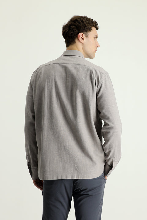 Orta Gri Uzun Kol Regular Fit Cepli Pamuk Spor Gömlek