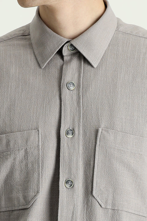 Orta Gri Uzun Kol Regular Fit Cepli Pamuk Spor Gömlek