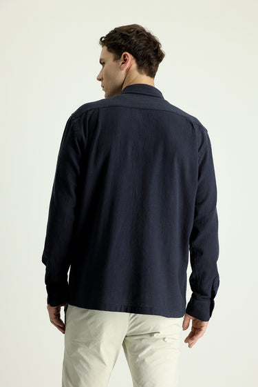 Koyu Lacivert Uzun Kol Regular Fit Cepli Pamuk Spor Gömlek